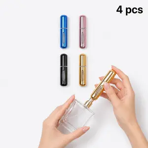 4 PCS 5ml Bottom-Fill Refillable Perfume Atomizer Bottles | Mini TSA-Approved Portable Travel Sprayers with Aluminum Press Caps, Leakproof Fragrance Sample Vials, Viral On-The-Go Beauty Hack for Daily Scent & Vacation Travel Essentials