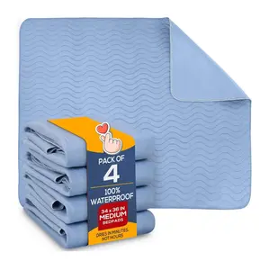 4Pack Waterproof Bed Pads 34 x 36 Inches, Blue, Washable and Reusable Underpads for Adults, Elderly and Pets, Absorbent Protective Pads
