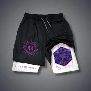 Sleep Token Graphic Compression Shorts Slim Fit Summer Training Shorts Double-Layer Sports Shorts with Elastic Waistband Quick-Drying Breathable Men Women