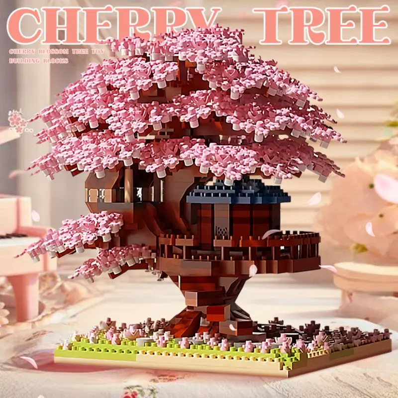 1104pcs Multicolor Cherry Blossom Tree House Creative Building Blocks Set, Miniature Puzzle Toy, Fairy Tale Theme, Birthday Gift for Kids 6-12 Years