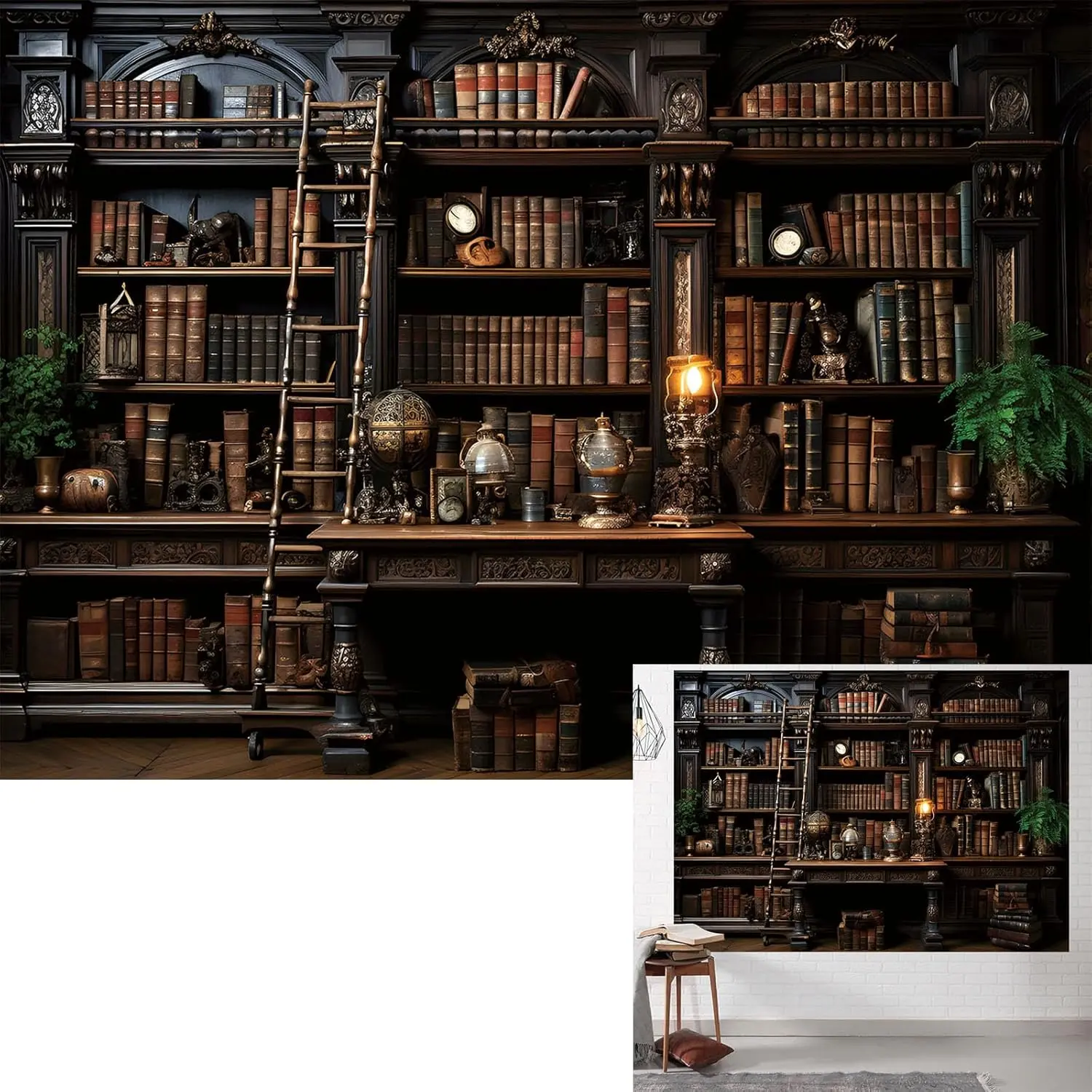 Medieval Bookshelf Backdrop Bookcase Photography Background Bookshelf Library Backdrops Wall Hanging Dark Academia Photography Background Photo Studio Props