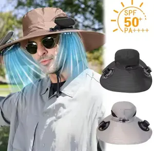 Mens Quick Dry Bucket Hat Large Size Sun Hat with Solar Powered Fan USB Rechargeable for Outdoor Hiking Camping Fishing Activity