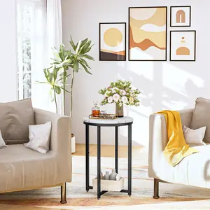 LinkRomat Round End Table Set of 2, Small Side Table, Faux Marble Modern Nightstand Sofa Side Table Bed Side Table w/Metal Frame for Living Room, Bedroom, Office, Bathroom