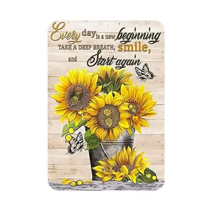 Tin Sign Vintage The beautiful sunflower every day is a new beginning Take a deep breath and smile again Suitable for home bar garage wall decoration metal sign rear garden sign 12x8inch