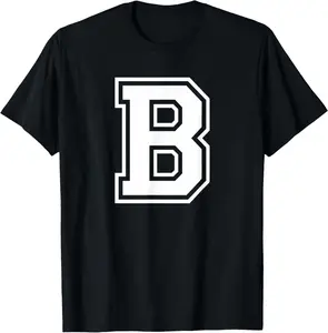 100% cotton Unisex Letter B Name Initial Varsity Alphabet Monogram T-Shirt