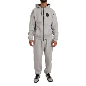 Billionaire Italian Couture Gray Cotton Sweater Pants Tracksuit  Set