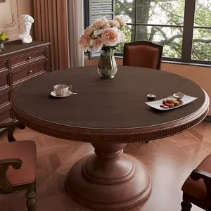 Retro PVC Round Table Mat in Walnut & Almond Light Brown, Luxury Texture Non-Slip Cover, Elegant Brown Tone Dining & Home Decor, Durable Anti-Wrinkle Round Table Top Furniture Protector