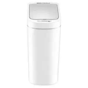 2 Gallon Automatic Bathroom Trash Can – Motion Sensor Plastic Garbage Bin with Soft Close Lid, White