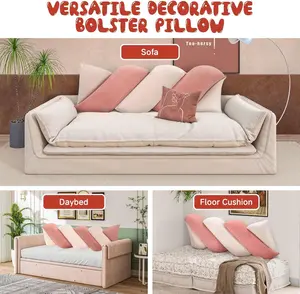 VelvetWave Blush Twisted Wavy Headboard Pillow, Dutch Velvet Ergonomic Bed Backrest Cushion, Color‑Block Decorative Reading Pillow for Queen & King Size Beds