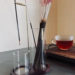 2 in 1 Incense & Candle Holder, 1 Count Wooden Base Aromatherapy Diffuser Incense Burner with Removable Glass Ash Collector, Woody Home Decor Ornament for Living Room Bedroom, Funny Gift, Scented, Aroma, Fragrance Perfume