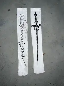 1 Pair Y2K Style Cosplay Cute Emo Fashion Socks, Kawaii Gothic Vintage Letter Print Long Socks, Harajuku Slim Fit Knee High Socks