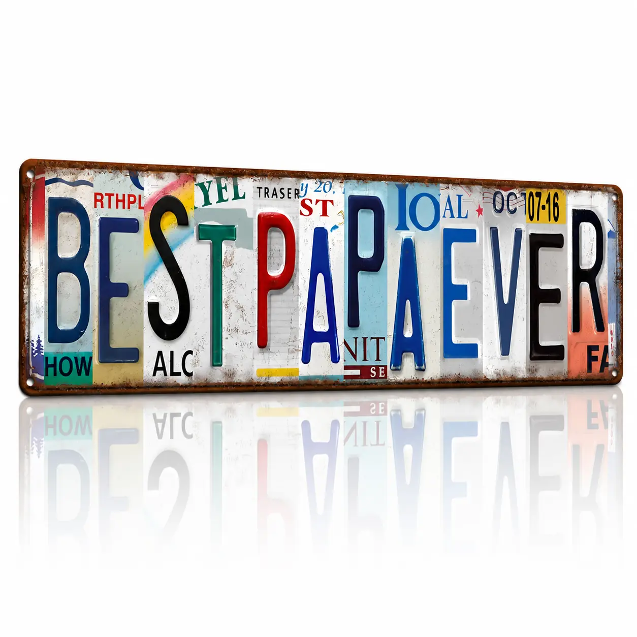 Vintage Tin-Aluminum 4x16in Rectangle License Plate Collage Wall Art Plaque, Decorative Sign for Papa, Home Garage Study Bedroom Decoration, Father's Day Gift