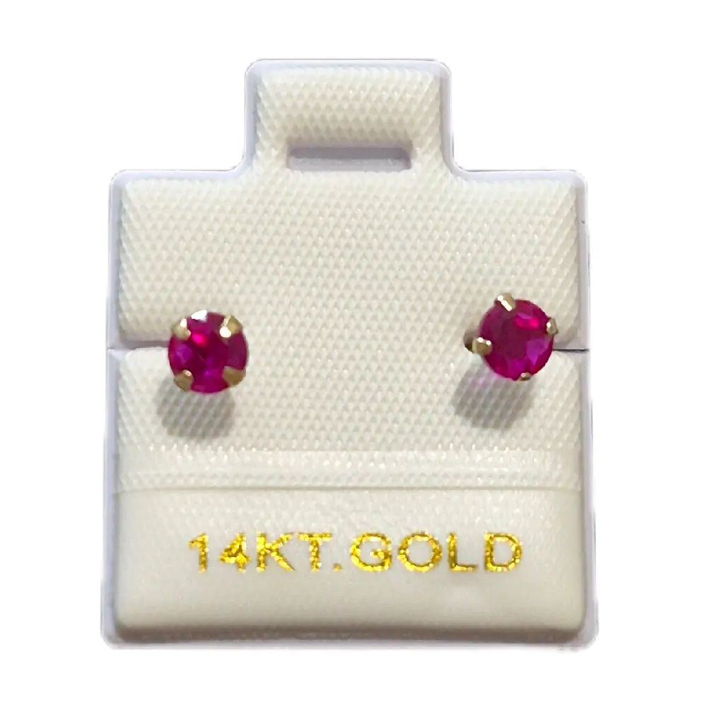 14K Real Gold 4mm Zirconia Earring Studs, Multi-Color Options, Suitable for Adults