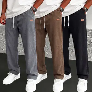 Men’s 3-Pack Corduroy Straight-Leg Pants (Black + Brown + Gray) - Menswear, Plain Simple Stylish All-Season, Trendy Casual Loose Fit for Everyday Wear