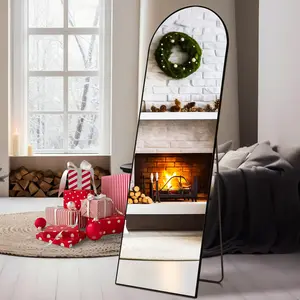 Arched Full Length Mirror 59"x16" Full Body Floor Mirror Standing Hanging or Leaning Wall, Arch Wall Mirror with Stand Aluminum Alloy Thin Frame for Bedroom Cloakroom,Black