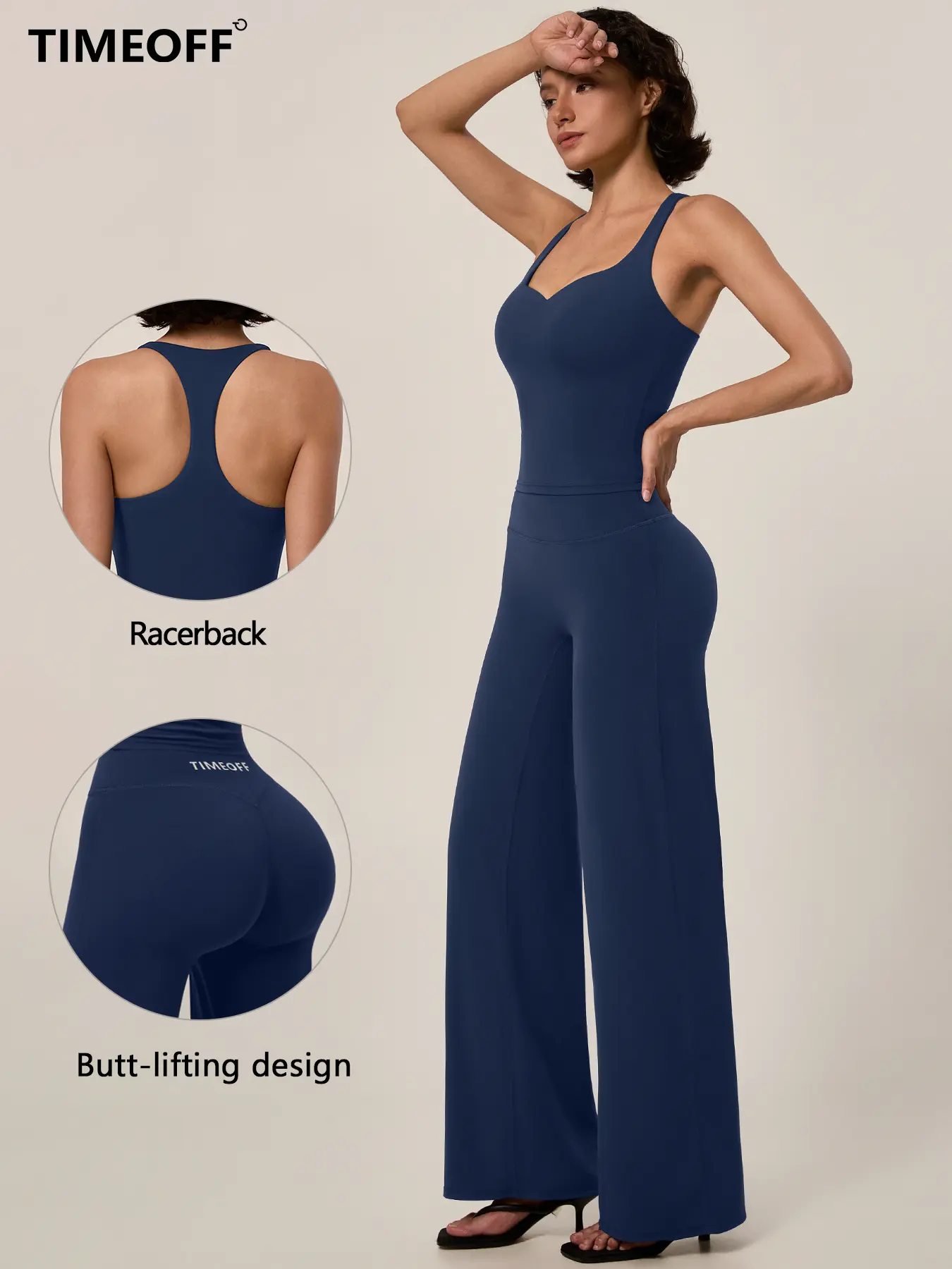 TIMEOFF Women's 2-Piece Workout Set for Women, Cute Pilates Sets, Sweetheart Racerback Crop Tank & High-Waist Butt-Lifting Wide-Leg Pants, Soft 4-Way Stretch Fabric, Non-Slip Waist, Curve-Sculpt Design for Yoga, Gym Training, Workout Sets Women