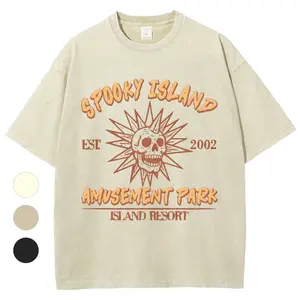 Spooky Island Washed T-Shirt Retro Cartoon Movie T-shirt Spooky Island Disco Skull 90s Vintage Summer Outfit Casual Classic 100% Soft Cotton Graphic Print Men's Top Long Sleeves shirts women