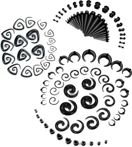 102Pcs Ear Stretching Kit 14G-00G Ear Gauges Expander Set Acrylic Tapers Plugs Silicone Tunnels Horseshoes Taper Spiral Tapers Gauges for Ears Body Piercing Jewelry