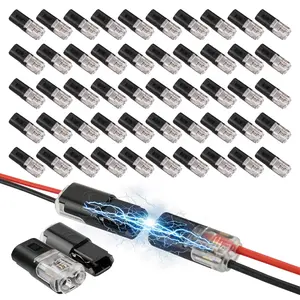 Double Wire Plug In Connector 50 Pack, Low Voltage Quick Electrical Connectors 2 Pin Solderless Wiring Splice Snap Wire Clip Connectors with Locking Buckle for LED Strip Automotive