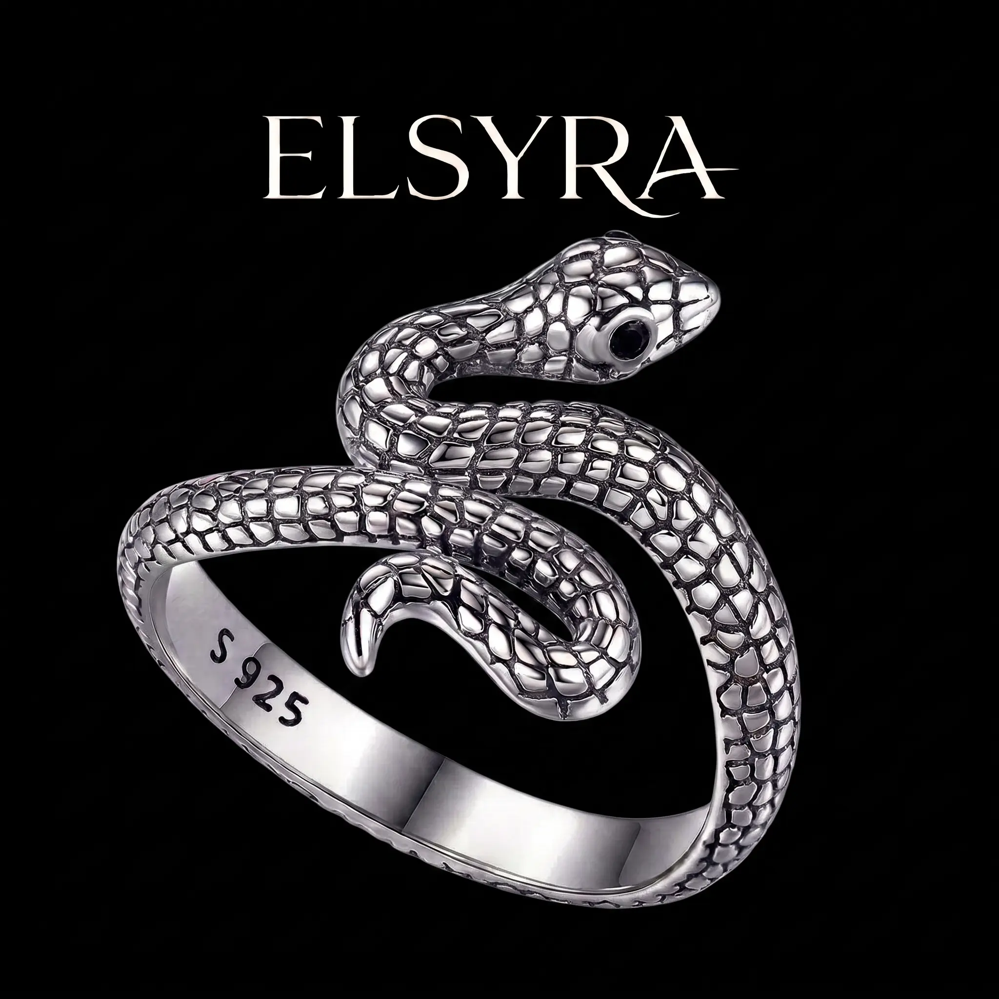 ELSYRA S925 Sterling Silver Snake Statement Ring, Vintage Gothic Serpent Jewelry for Women, Birthday Gift Ideas for Girlfriend, Unique Party Gift, Girlfriend Birthday Gift