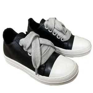 Unisex Black Low-Top Thick Lace-Up Chunky Sole Casual Sneakers