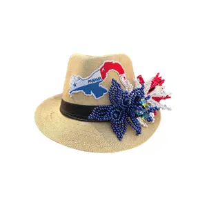 Tembleque Fedora Hat Panama Hat Panamanian Map Spring/Summer Beach Hat Tan Red White and Blue