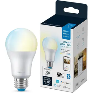 WiZ 60W A19 Tunable White LED Smart Bulb - Pack of 1 - E26- Indoor - Connects to Your Existing Wi-Fi - Control with Voice or App + Activate with Motion - Matter Compatible