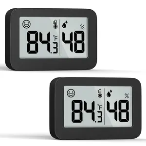 Mini Hygrometer Indoor Thermometer, Digital Humidity Gauge with Celsius Fahrenheit  Button,Humidity Meter Temperature  for Babyroom Cellar Reptile Incubator Closet,2-Pack,Black