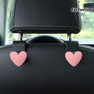 2pcs, Heart-shaped design car seat back multi-functional hook, creative headrest car hook, hidden storage small hook, fashionable car interior decoration accessory, universal type, festival gift.