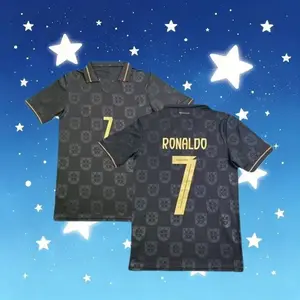 [Full Logo] 2025 2026 Away Black No.7 Ronaldo Short Sleeve Soccer Jersey