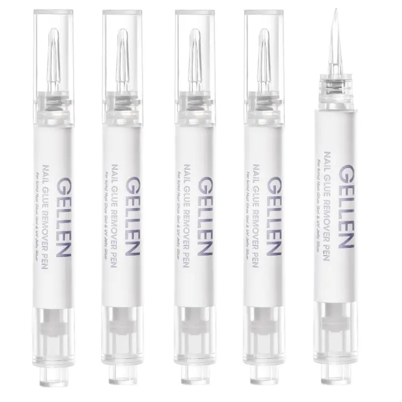 Gellen 5pcs Non-Acetone Nail Glue Remover Pens - Gentle, Fragrance-Free, Built-In Prying Tool for Press-On Nails, 10s Fast, Easy, Painless Removal of Solid Glue Gel Polish