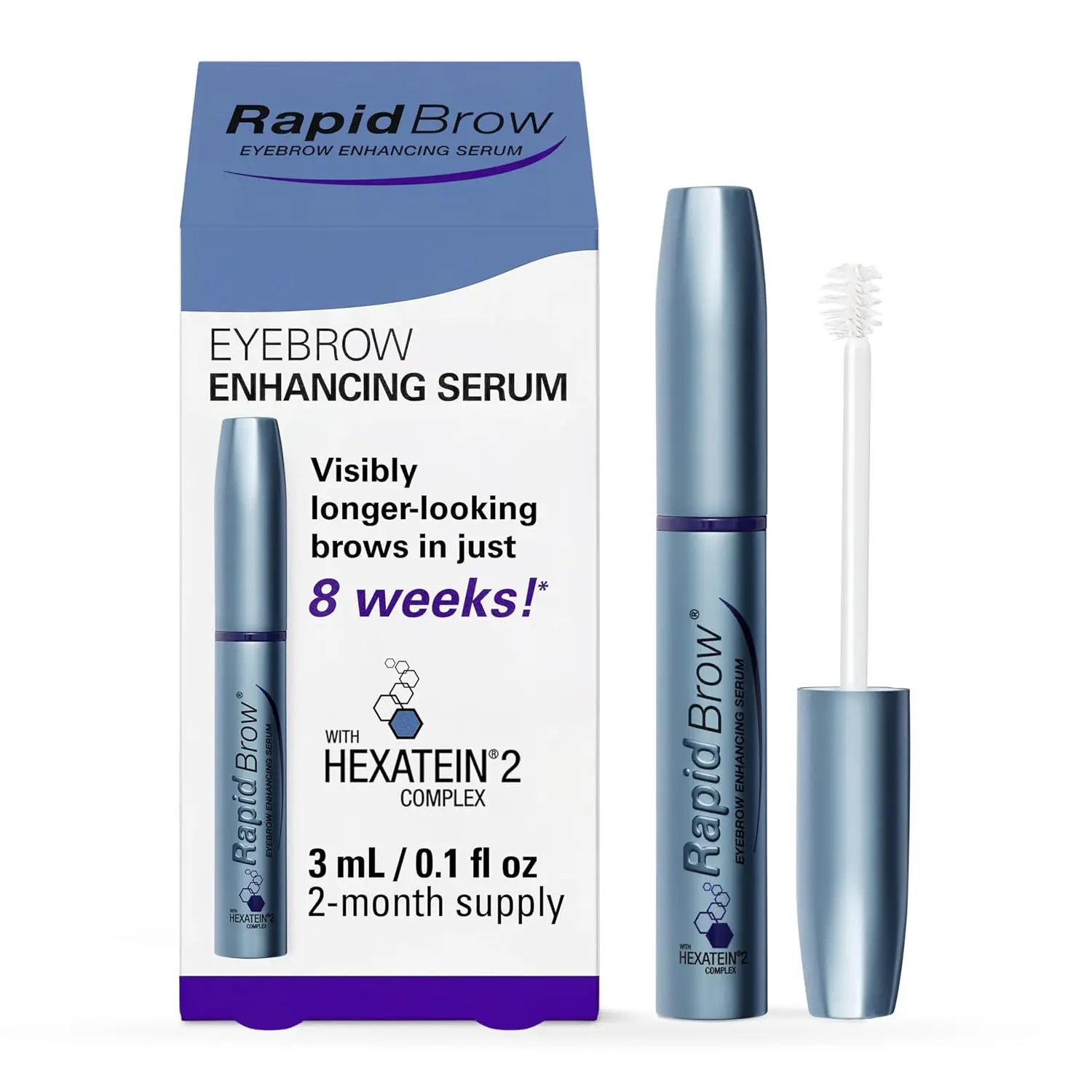 RapidBrow Eyebrow Enhancing Serum - 3mL, 2-Month Supply, Hydrating Formula for Visibly Thicker-Looking Brows, AM & PM Application, Results in 60 Days