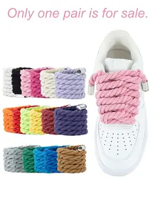 Two Pairs Metal Head Round 10mm/5mm Solid Color Handwoven Hemp Rope Shoelace Round Toe Laces Thick Board Shoes Dad Shoes, All Seasons Party Style