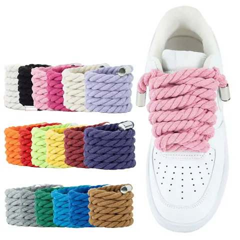 Two Pairs Metal Head Round 10mm/5mm Solid Color Handwoven Hemp Rope Shoelace Round Toe Laces Thick Board Shoes Dad Shoes, All Seasons Party Style Thick Rope Shoelaces