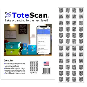 ToteScan® Intelligent QR Labels for organizing & Storage (48 labels, 1.5"x1.5) (black&white or multicolor/color options)