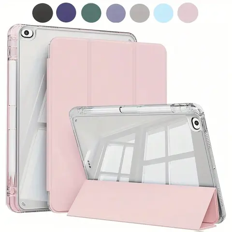 Shockproof Triple Fold Tablet Case Pen Slot Stand, Auto Sleep/Wake Flexible TPU Protective Cover for iPad 10th 11th Gen 10.2 11-inch Pro 2021 2020, Galaxy Tab S9 FE+ 12.4-inch, Unisex Black Pink White