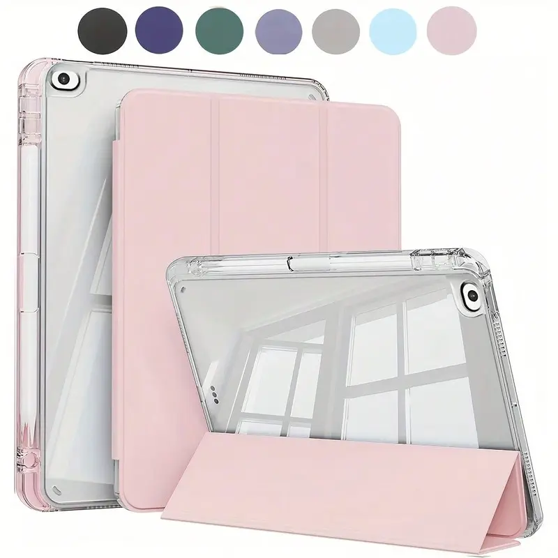 Shockproof Triple Fold Tablet Case Pen Slot Stand, Auto Sleep/Wake Flexible TPU Protective Cover for iPad 10th 11th Gen 10.2 11-inch Pro 2021 2020, Galaxy Tab S9 FE+ 12.4-inch, Unisex Black Pink White