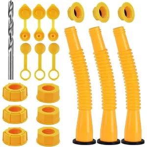 Can Spout Replacement, Can Nozzle Replacement (3 Kits-Orangish). For 1/2/5/10 gallon cans. Upgraded replacement can spout with flexible nozzle, vent cap, thick rubber pad, spout cover