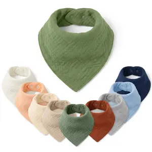 Muslin Baby Bandana Bibs – 10-Pack 100% Soft Cotton Drool Bibs, Absorbent, Adjustable Snaps For Teething Drooling Feeding Newborn Toddler, Growing Fit, Modern Bandana Style