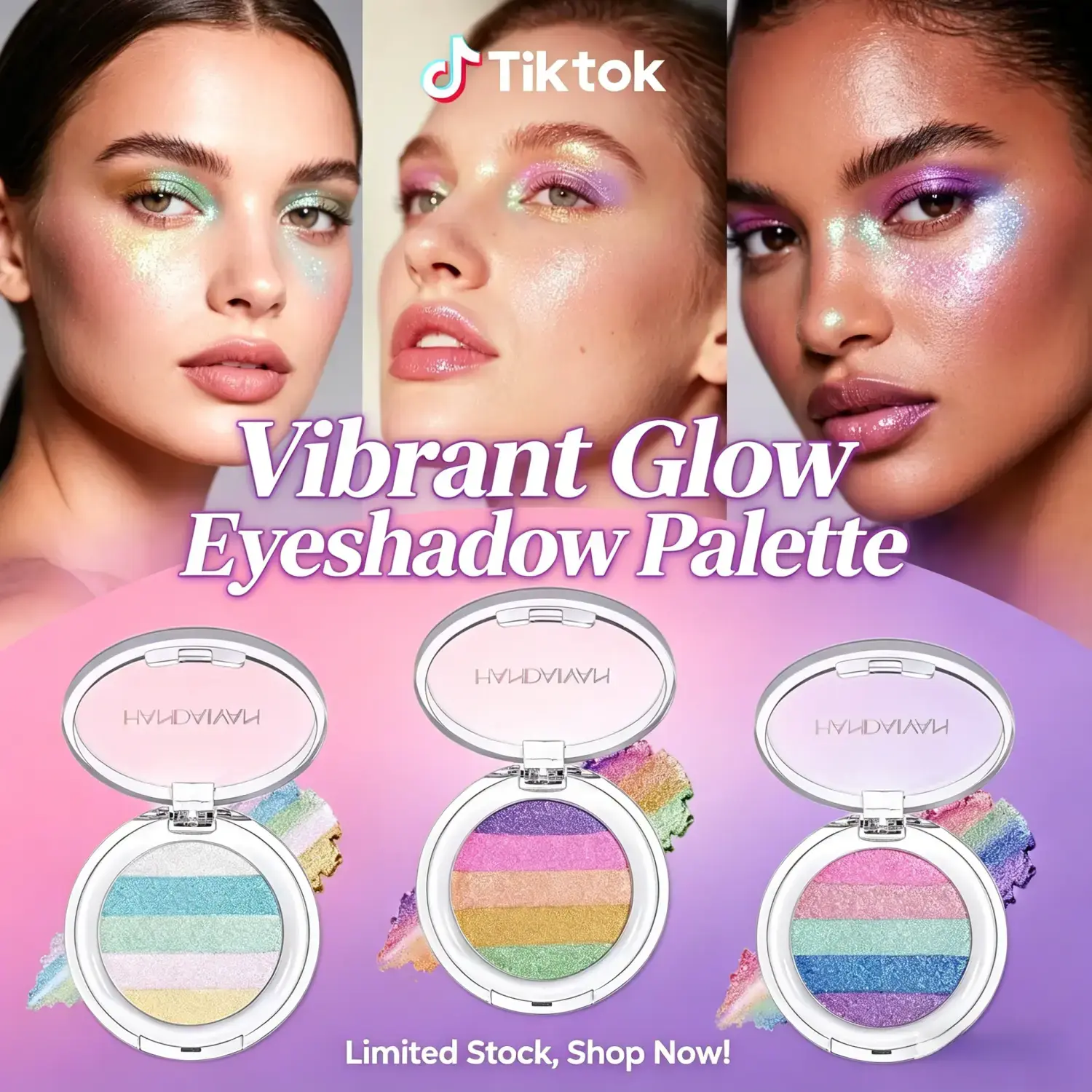 Rainbow Highlighter & Eyeshadow Palette with Glitter, Multi-Use Shimmer Powder for Face & Cheeks, Long-Lasting Glowing Makeup for Daily & Festival Looks, Iridescent
