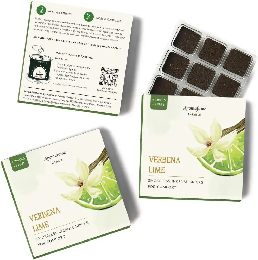 Verbena Lime Incense Bricks (3 x 9 Bricks) Refill Pack by Aromafume | Ideal for Mood upliftment, Positivity, Meditation, Purification of The Environment,Foul Odor Elimination, Relaxation | Refill Pack