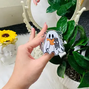 Aesthetic Floral Spooky Slasher Acrylic Phone Grip | Cute Horror Movie Mask with Yellow Pink Flowers Griptok Stand | Pastel Goth Spring Halloween Character Smartphone Holder | Unique Intimidating Yet Pretty Tech Gift for Her