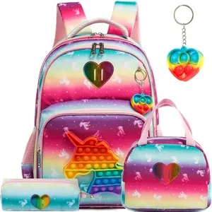 Unicorn Backpack for Girls Backpacks for Elementary Preschool Student with Lunch Box Pencil Case 3 in 1 Bookbag for Girls for School