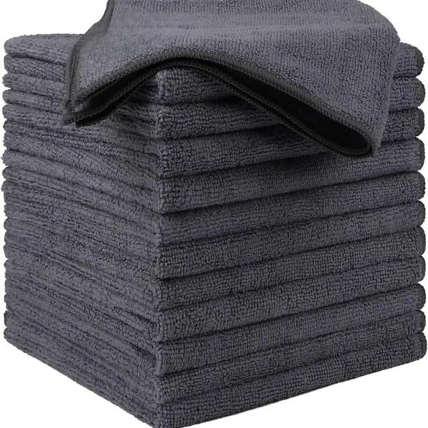 Microfiber Cleaning Cloth 12 Pack, 12.5 x 12.5 inch Microfiber Towels for Cars, Ultra Absorbent Washing Cloth, Lint Free Streak Free Cleaning Rags for Car, Kitchen, and Window (Grey)