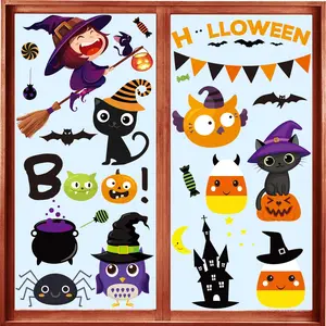 MISS FANTASY Halloween Window Clings - Halloween Window Decorations Stickers Decals Decor Cute Pumpkin Ghost Decor for Room Bathroom Kitchen