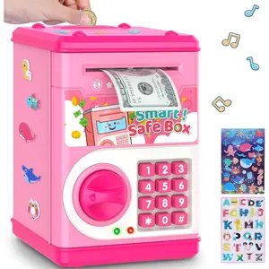 Pink Piggy Bank for Kids with Password Code Lock and Auto Grab Bill Slot, PhilaeEC Real Money Cash Coin Can Saving Box Electronic Money Safe Bank, Hot Gift for 4 7 8 9 10 11 Year Old Boys Girls