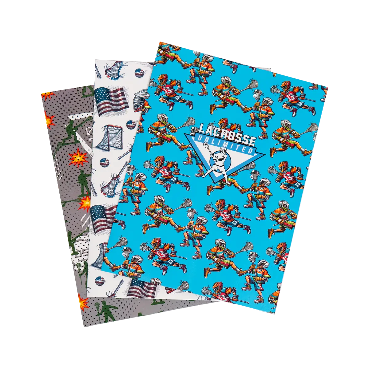 Lacrosse Unlimited Boys' 3-Pack Lacrosse Theme Folding Folders, Office Filing Supplies for Paper Organization