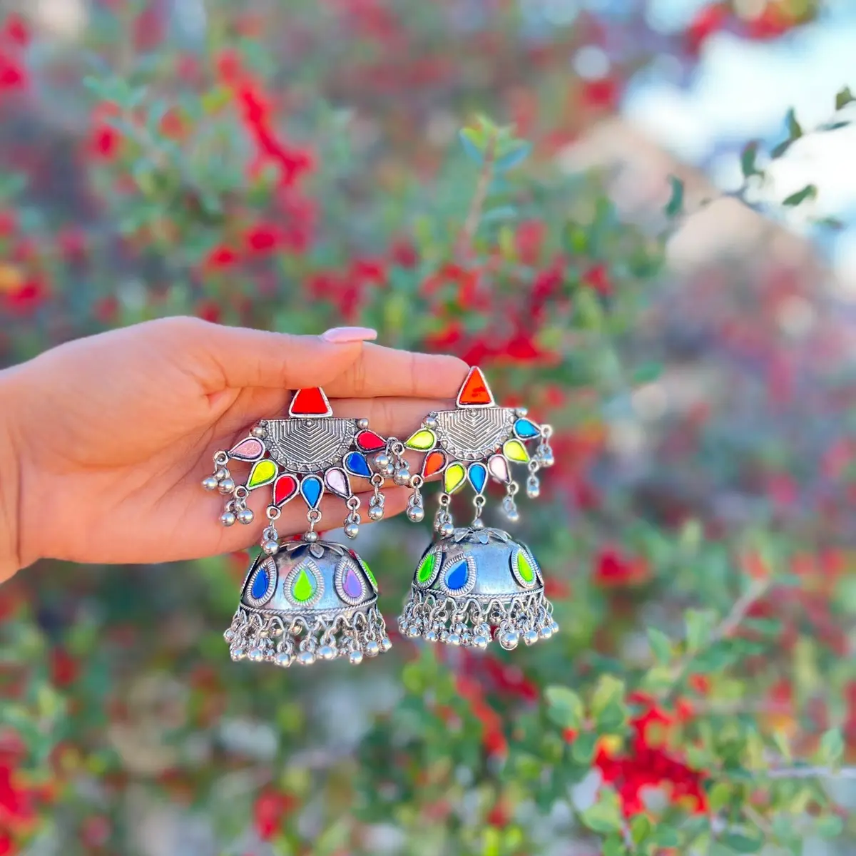 Oxidised multicolor jhumka