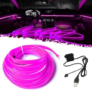 DIBMS Purple LED Neon Car Interior Lighting Strip - 3 Meter Flexible 12V EL Wire with Built-in Fuse Protection for Automotive Interior Customization, Featuring 6mm Sewing Trim for Easy Installation. RGB Car Interior Lighting Kit with APP Control