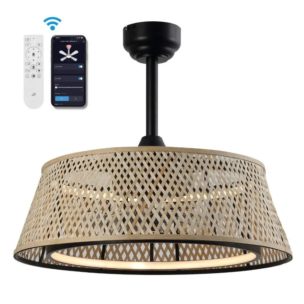 Cressida 23.75" Traditional Bohemian Metal/Bamboo Caged Ceiling Fanlight - 6-Speed App/Remote Control, Height Adjustability, Integrated Dimmable LED, 3 Color Changing Options, Decorative Bedroom Indoor Lighting